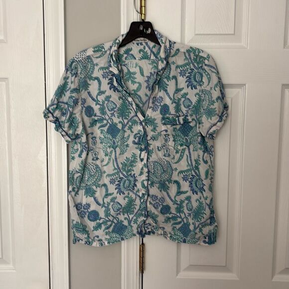 Roller Rabbit Amanda Lulu Floral green/blue Pajama Top size Medium - Picture 1 of 3
